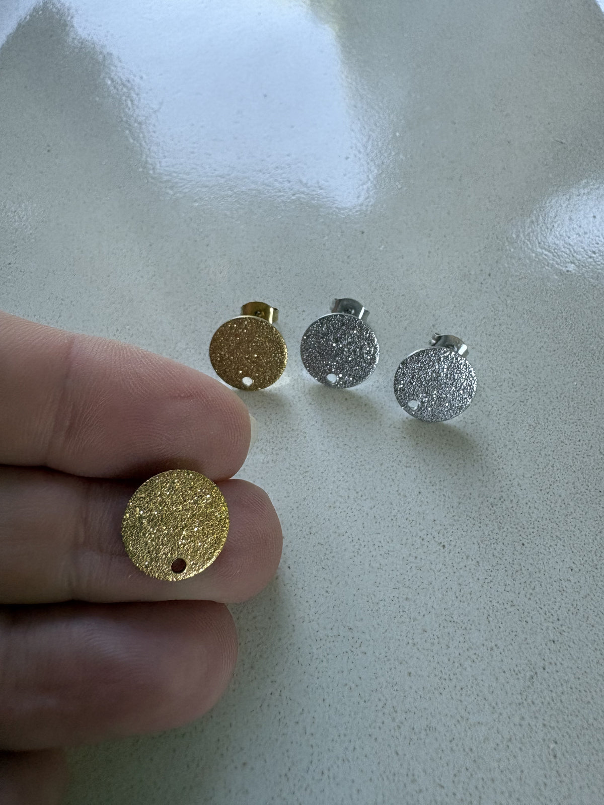 perlesetcreationbijoux - clous d'oreilles rond effet pailleté acier inox argenté et doré 12 mm