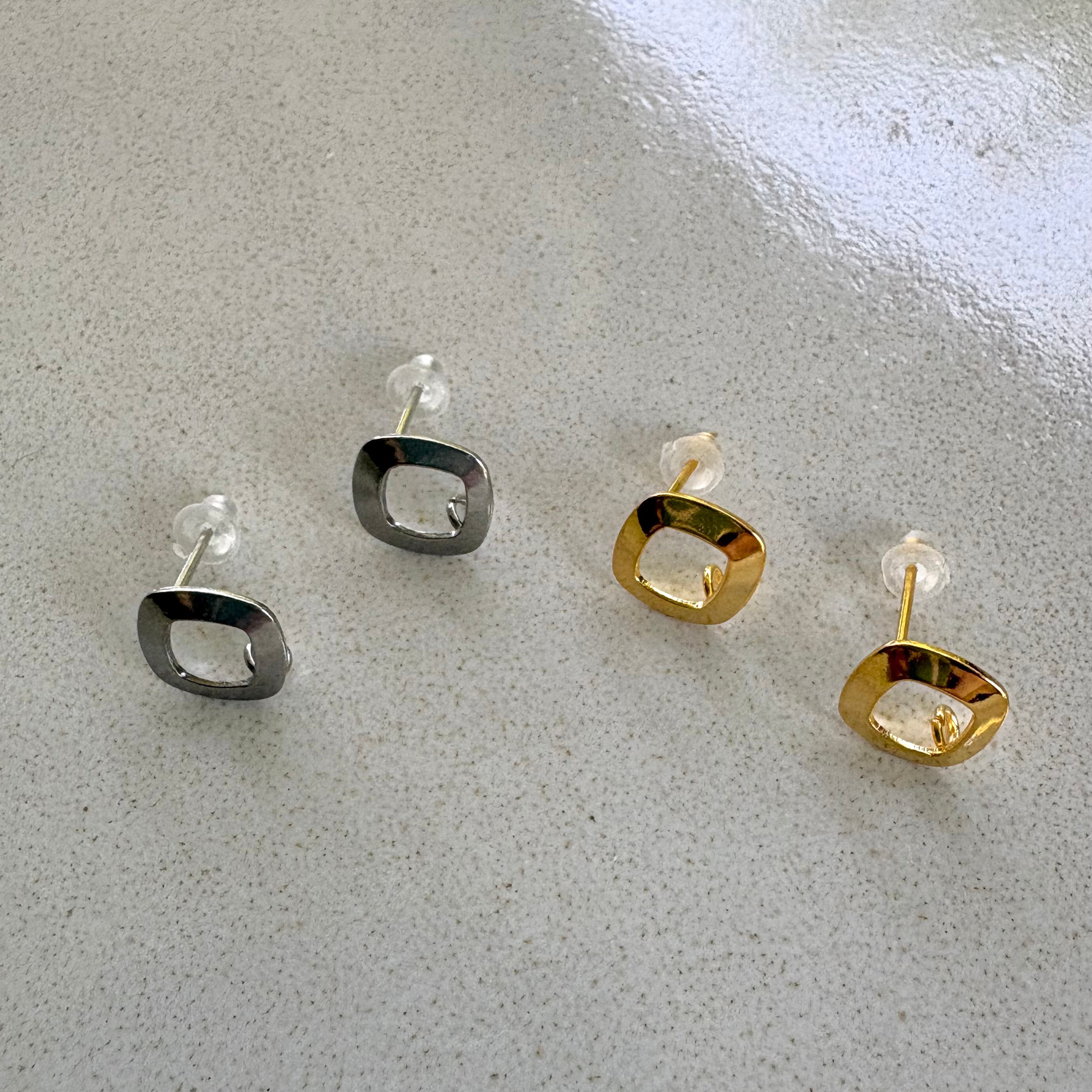 perlesetcreationbijoux - clous d'oreilles losanges en acier inoxydable argenté et doré