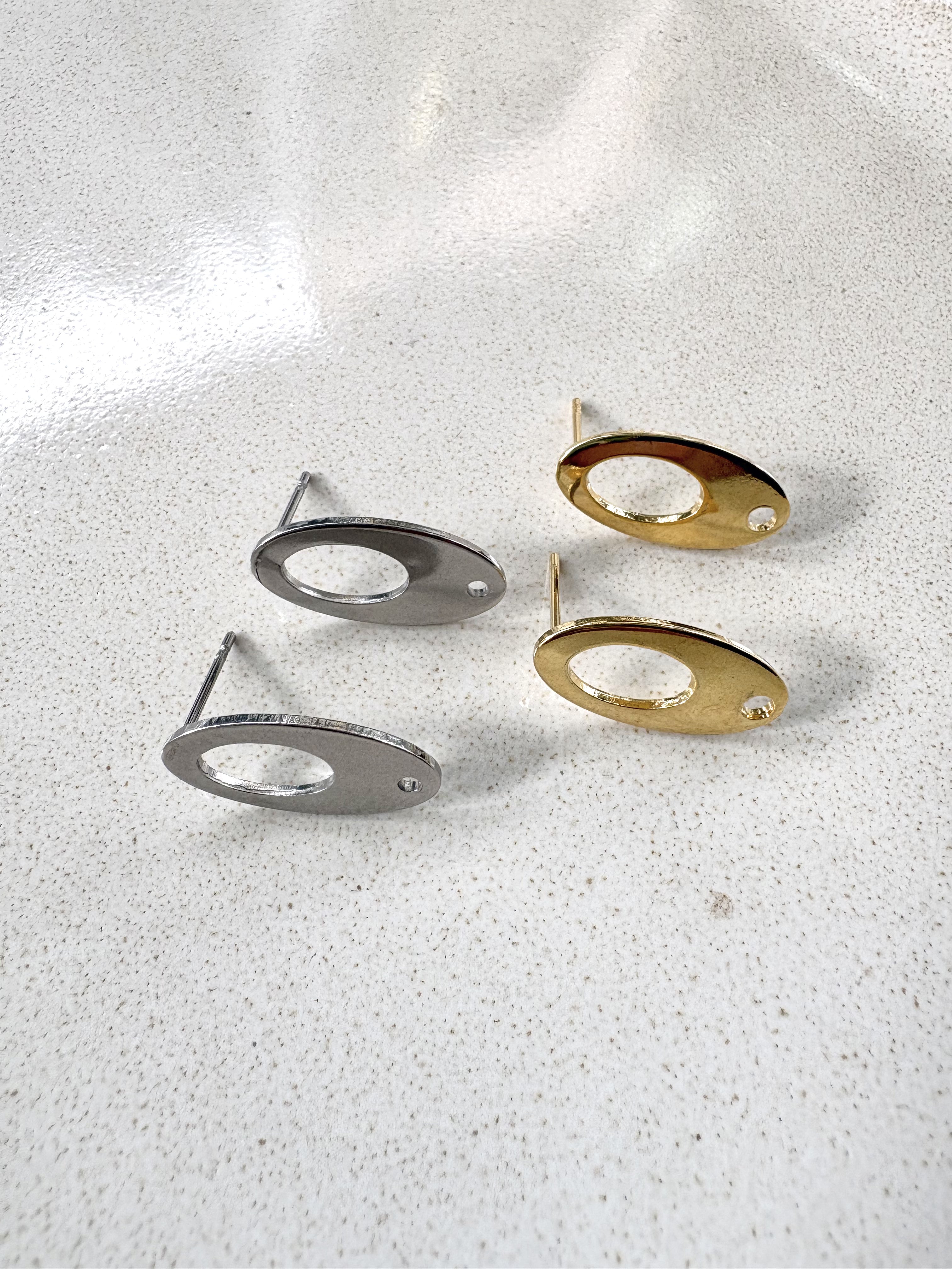 perlesetcreationbijoux - clous d'oreilles ovales en acier inoxydable 304 de 18x9 mm argentés et dorés