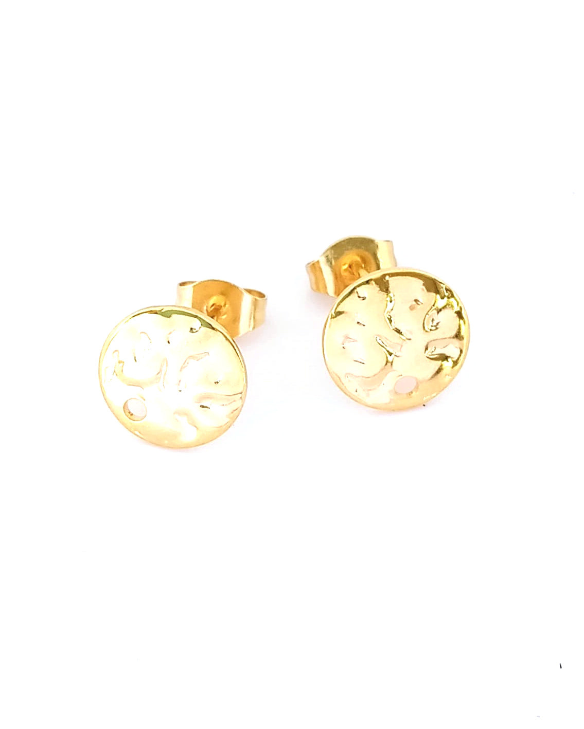 Clous d'oreilles ronds martelés acier inox - 10 mm x1 paire