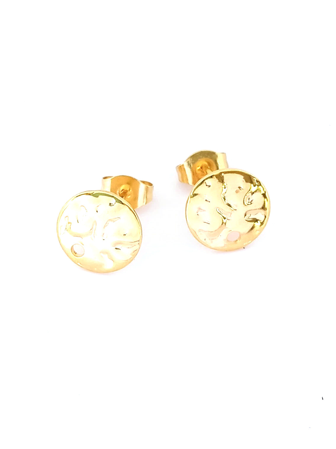 Clous d'oreilles ronds martelés acier inox - 10 mm x1 paire