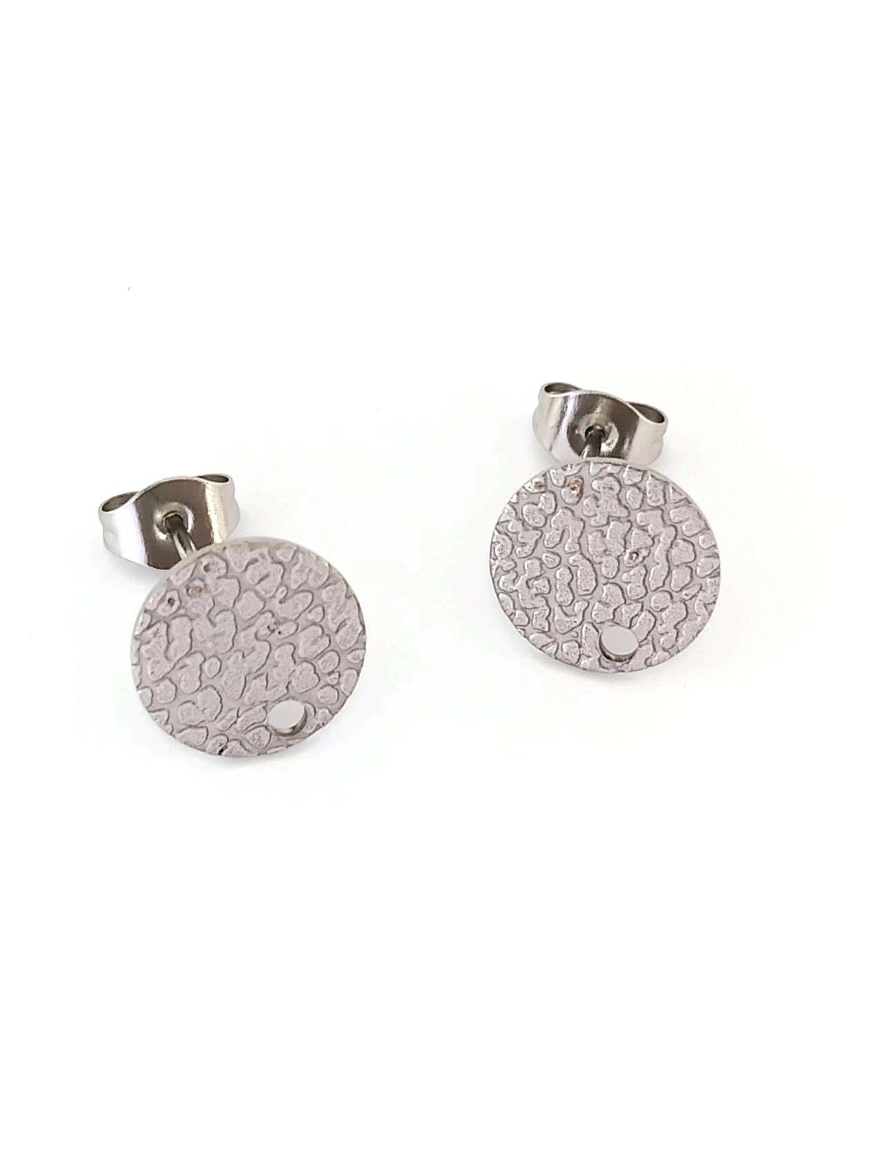 perlesetcreationbijoux - supports clous d'oreilles ronds effet texturé en acier inoxydable 304 argenté de 10 mm