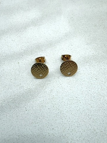 perlesetcreationbijoux - clous d'oreilles ronds effet texturé n acier inoxydable 304 doré PVD de 10 mm