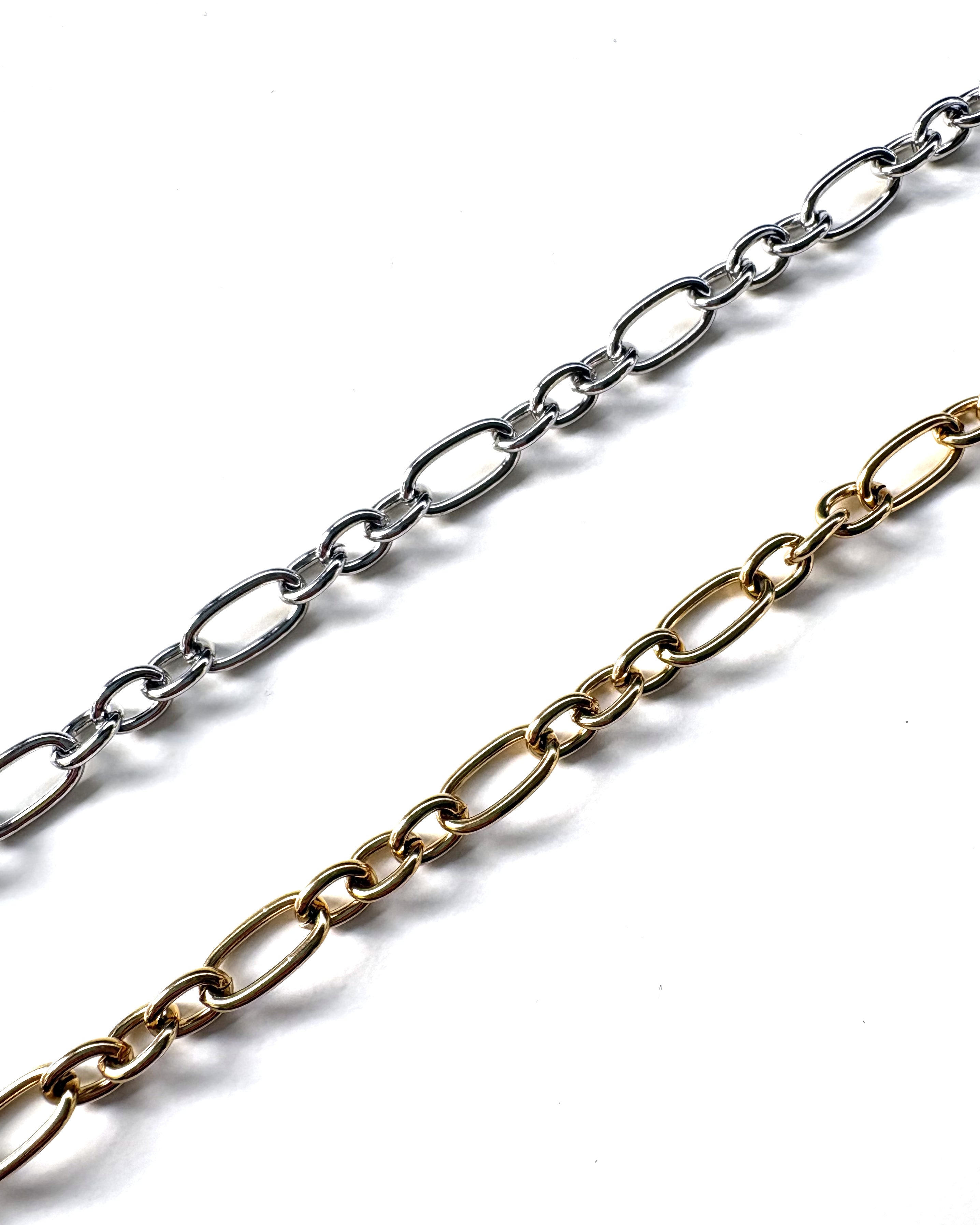 perlesetcreationbijoux - collier maille figaro acier inoxydable argenté et doré 52 cm