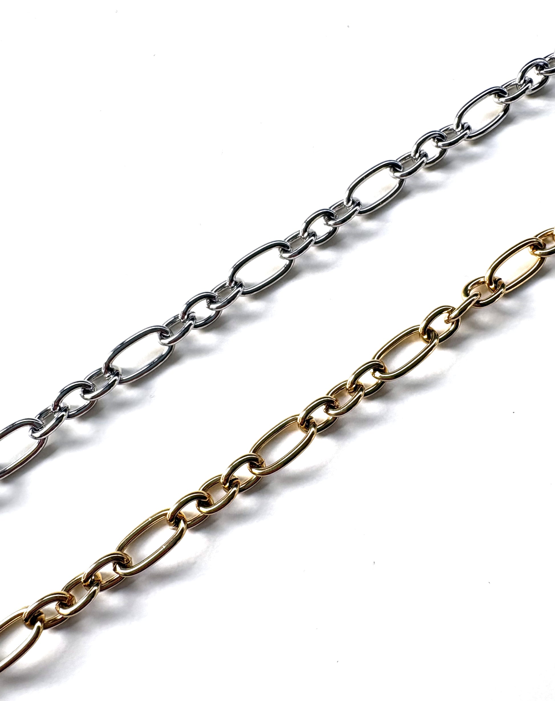 perlesetcreationbijoux - collier maille figaro acier inoxydable argenté et doré 52 cm