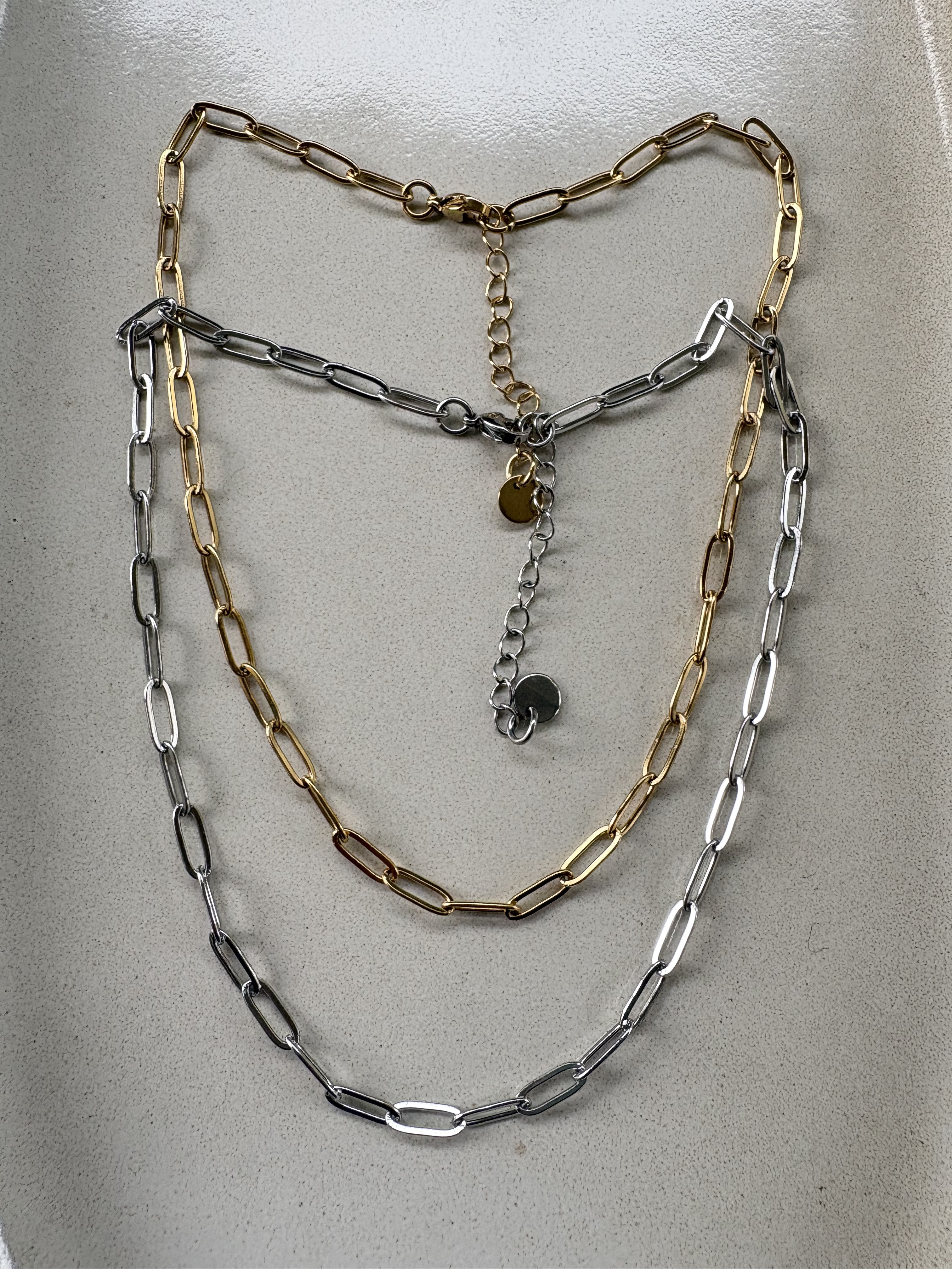 perlesetcreationbijoux - colliers maille trombone en acier inoxydable argenté et doré de 41 cm