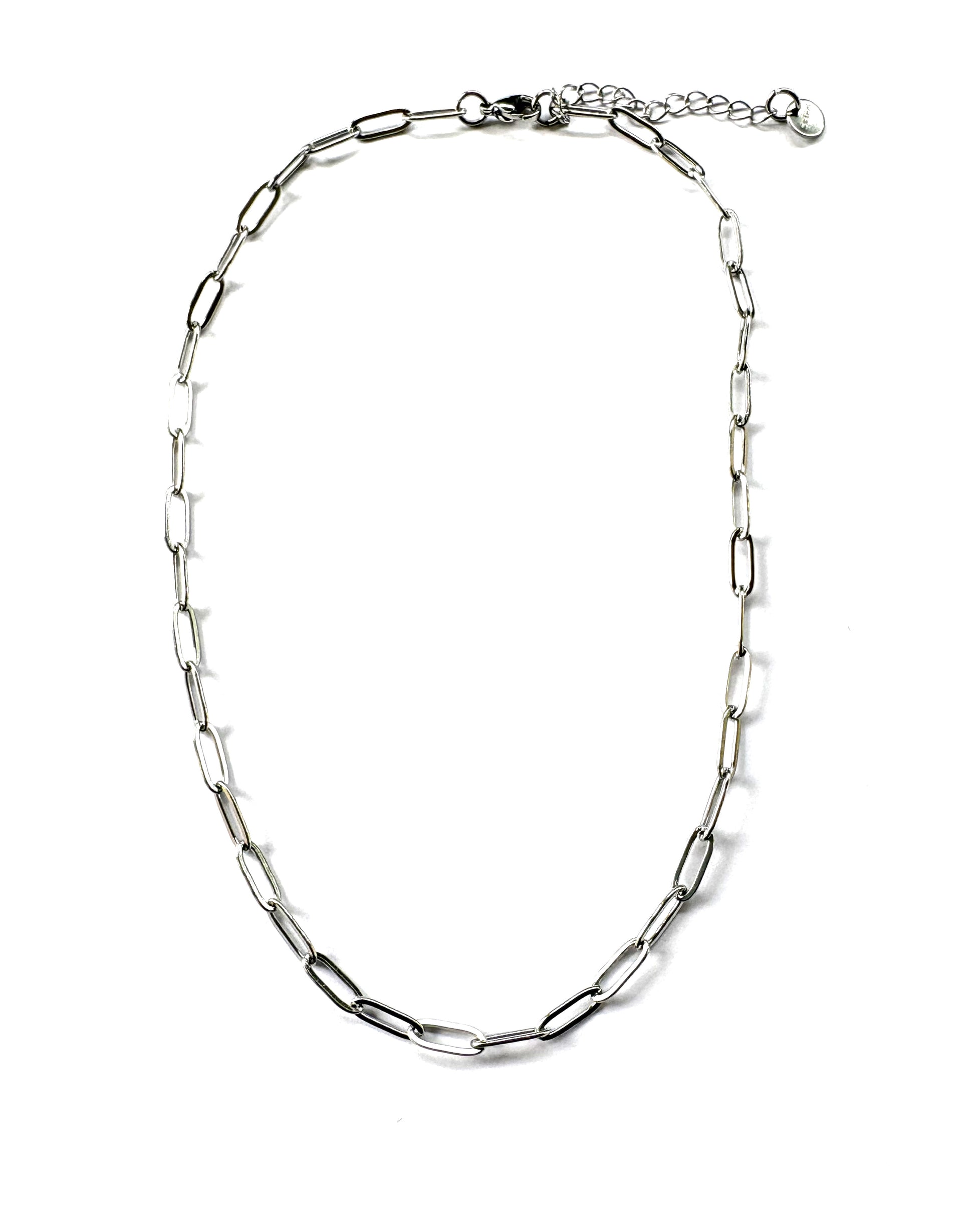 perlesetcreationbijoux - collier maille trombone en acier inoxydable argenté de 41 cm
