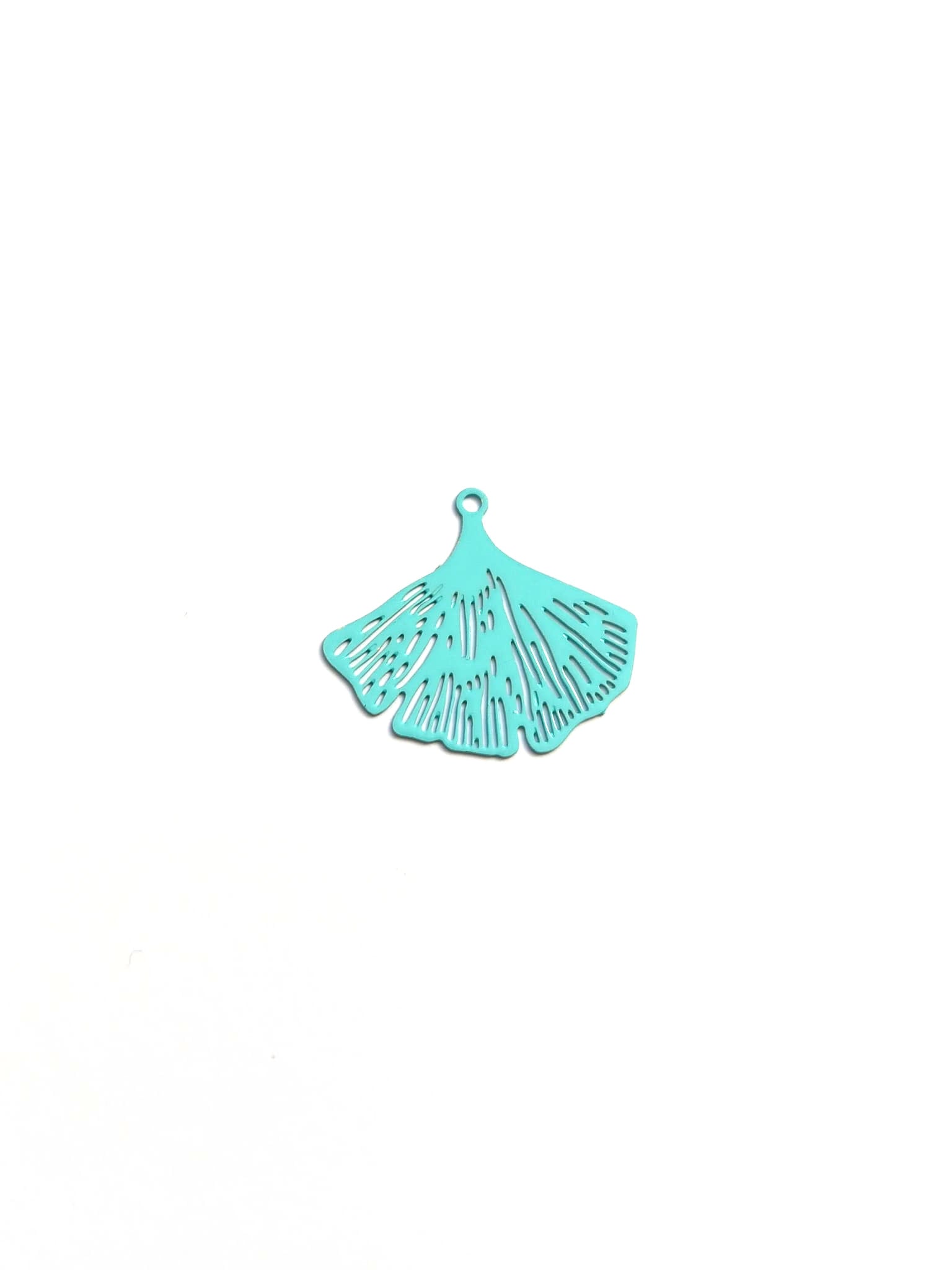 perlesetcreationbijoux - estampe filigrane feuille de ginkgo 20x25 mm turquoise