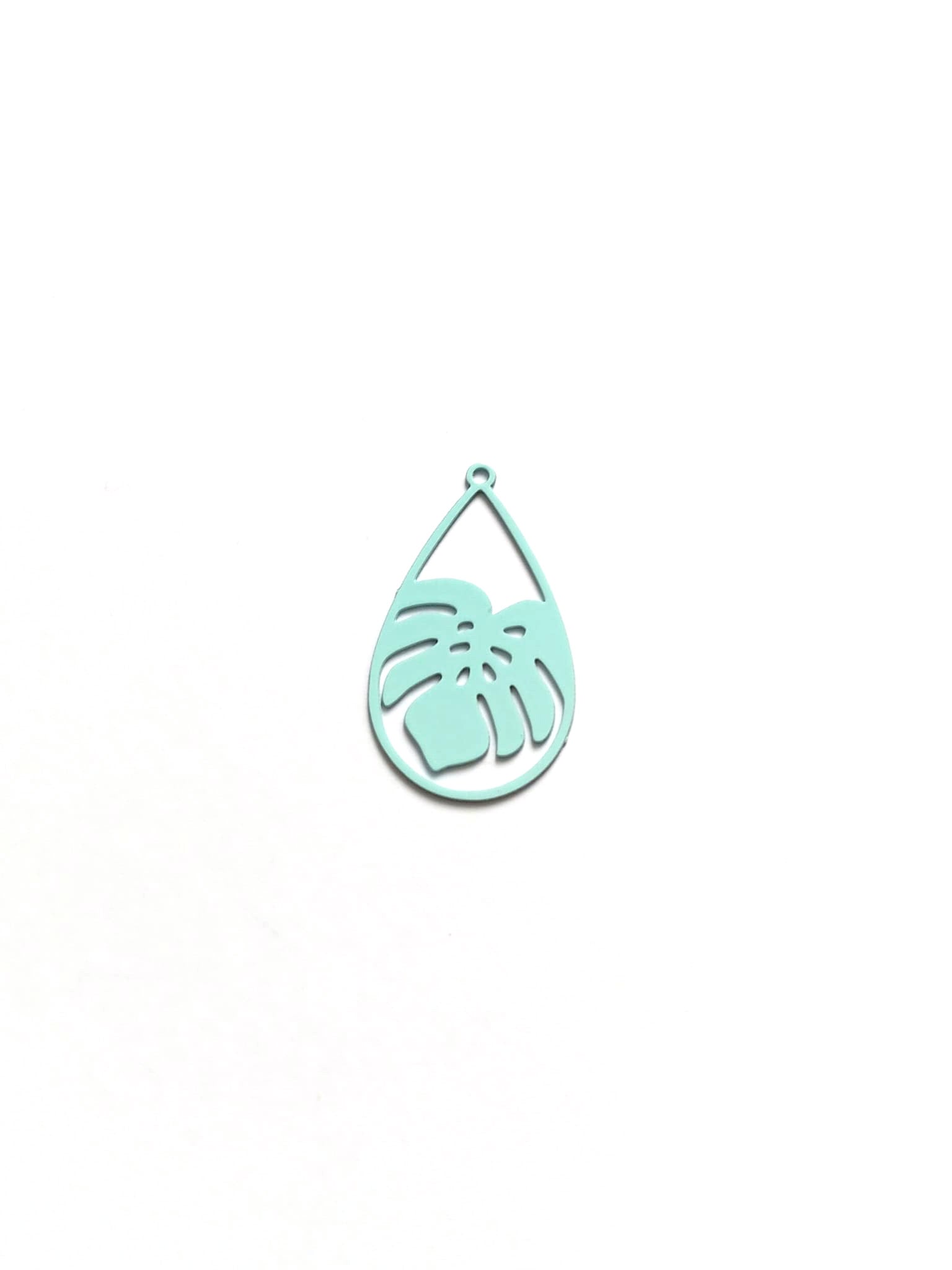 perlesetcreationbijoux-estampe-filigrane-goutte-feuille-monstera-26x15mm-turquoise