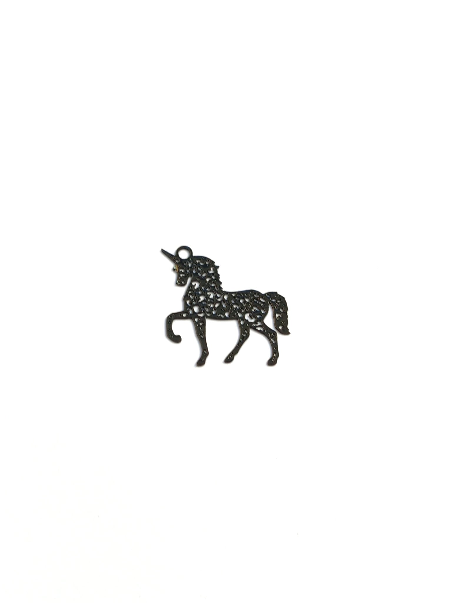 perlesetcreationbijoux - estampe filigrane licorne 21x23 mm noire