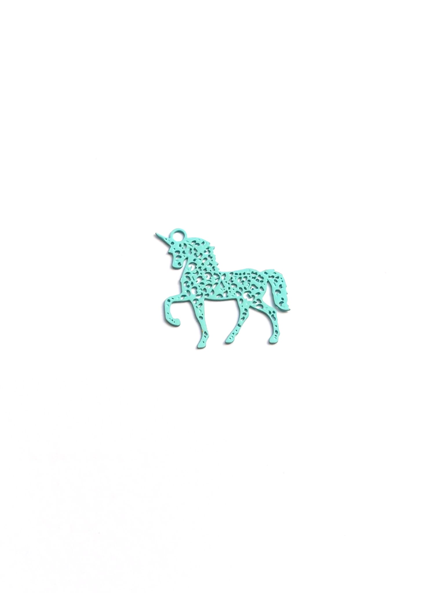 perlesetcreationbijoux - estampe filigrane licorne 21x23 mm turquoise