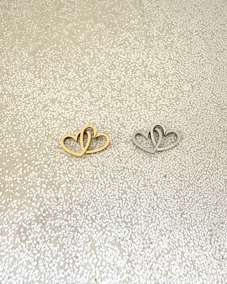 perlesetcreationbijoux - intercalaires double coeur en acier inoxydable doré  et argenté de 21 mm