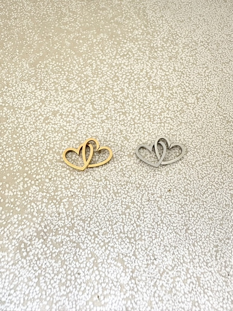perlesetcreationbijoux - intercalaires double coeur en acier inoxydable doré  et argenté de 21 mm