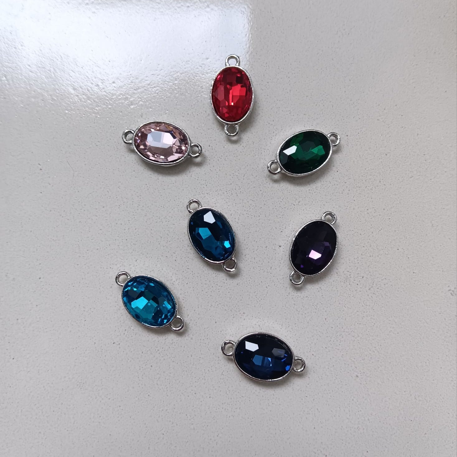 perlesetcreationbijoux - intercalaires ovales sertis en verre de différentes couleurs, base en métal argenté