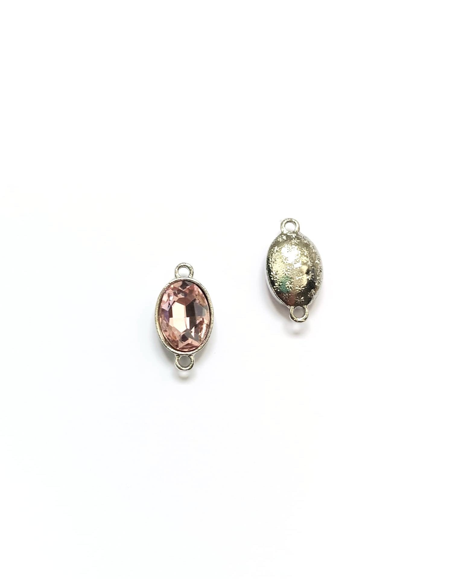 perlesetcreationbijoux - intercalaire ovale serti en verre rose, base en métal argenté