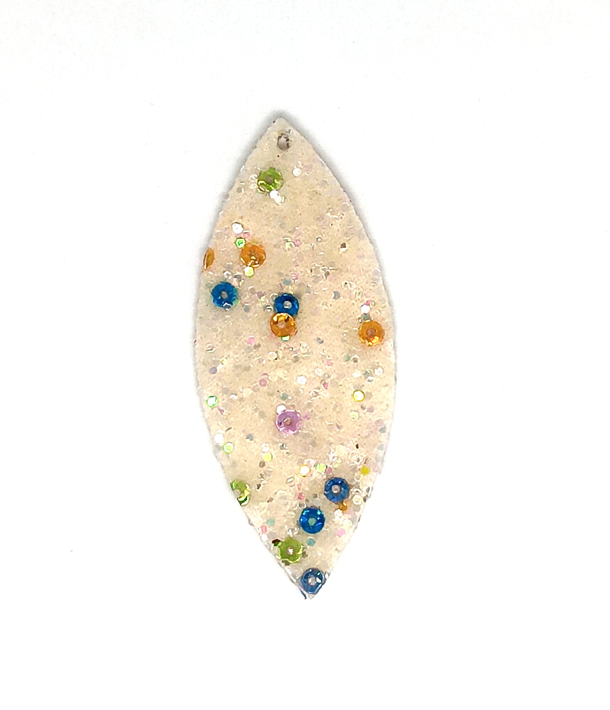 Pendentif navette pailletée en simili cuir - 59x25 mm