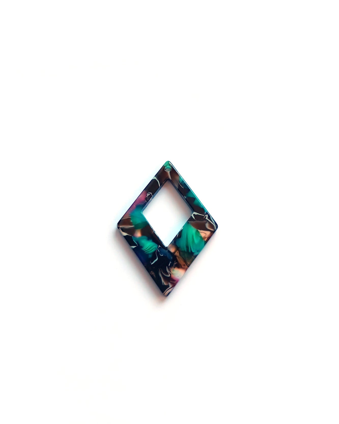 Pendentif losange multicolore en acétate - 37x27 mm