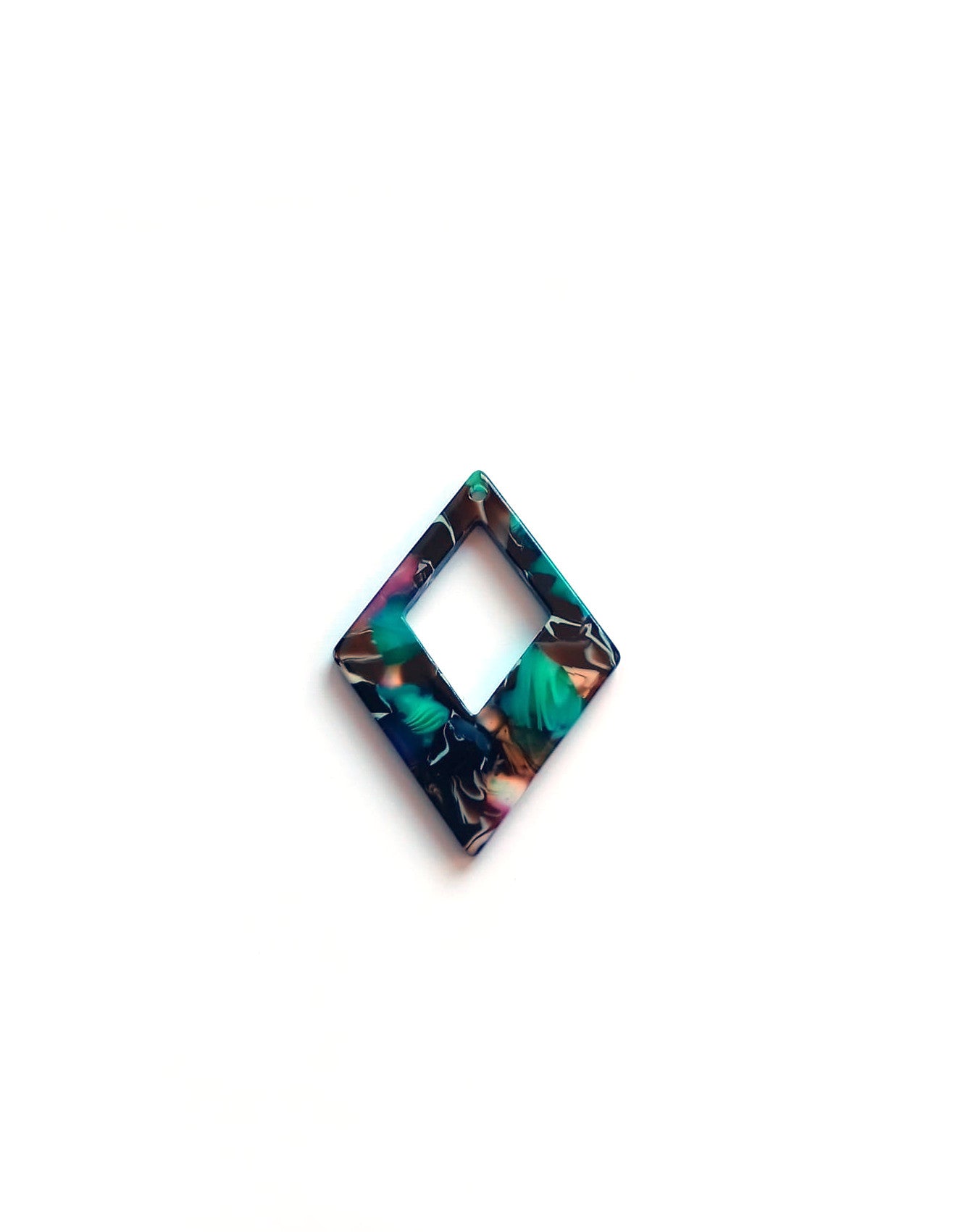 Pendentif losange multicolore en acétate - 37x27 mm