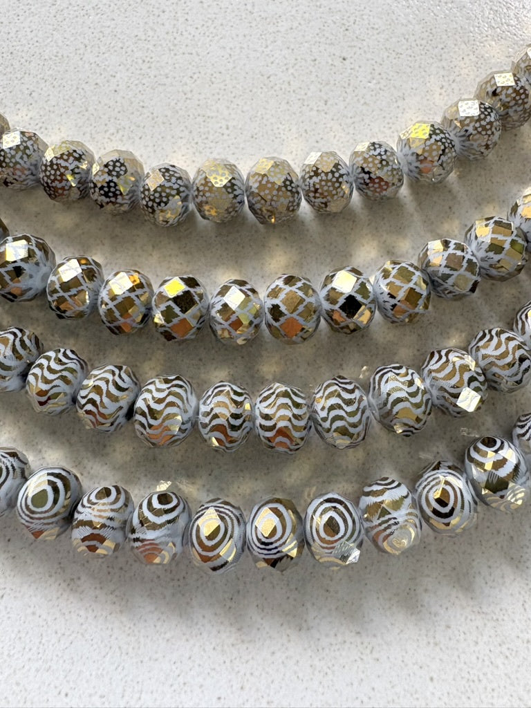 perlesetcreationbijoux - perles rondelles à facettes en verre, motifs pois, géométriques, zébrés et cercles