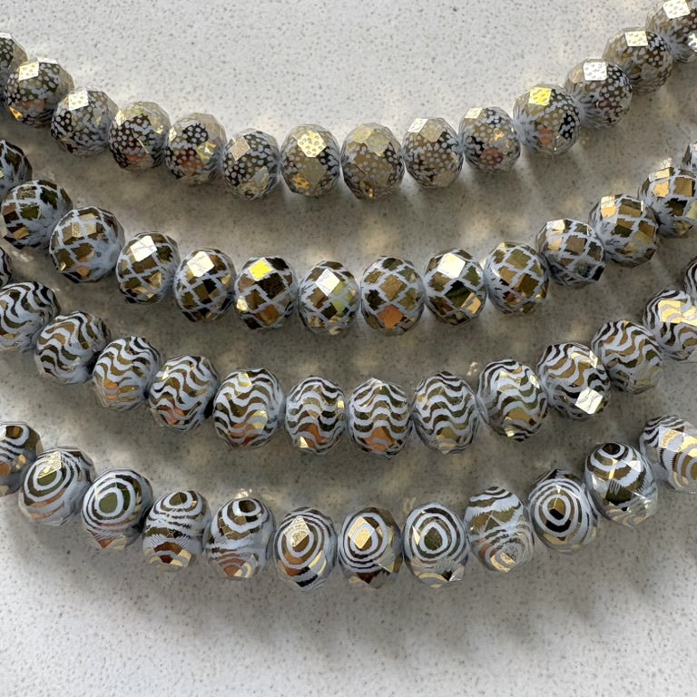 perlesetcreationbijoux - perles rondelles à facettes en verre, motifs pois, géométriques, zébrés et cercles
