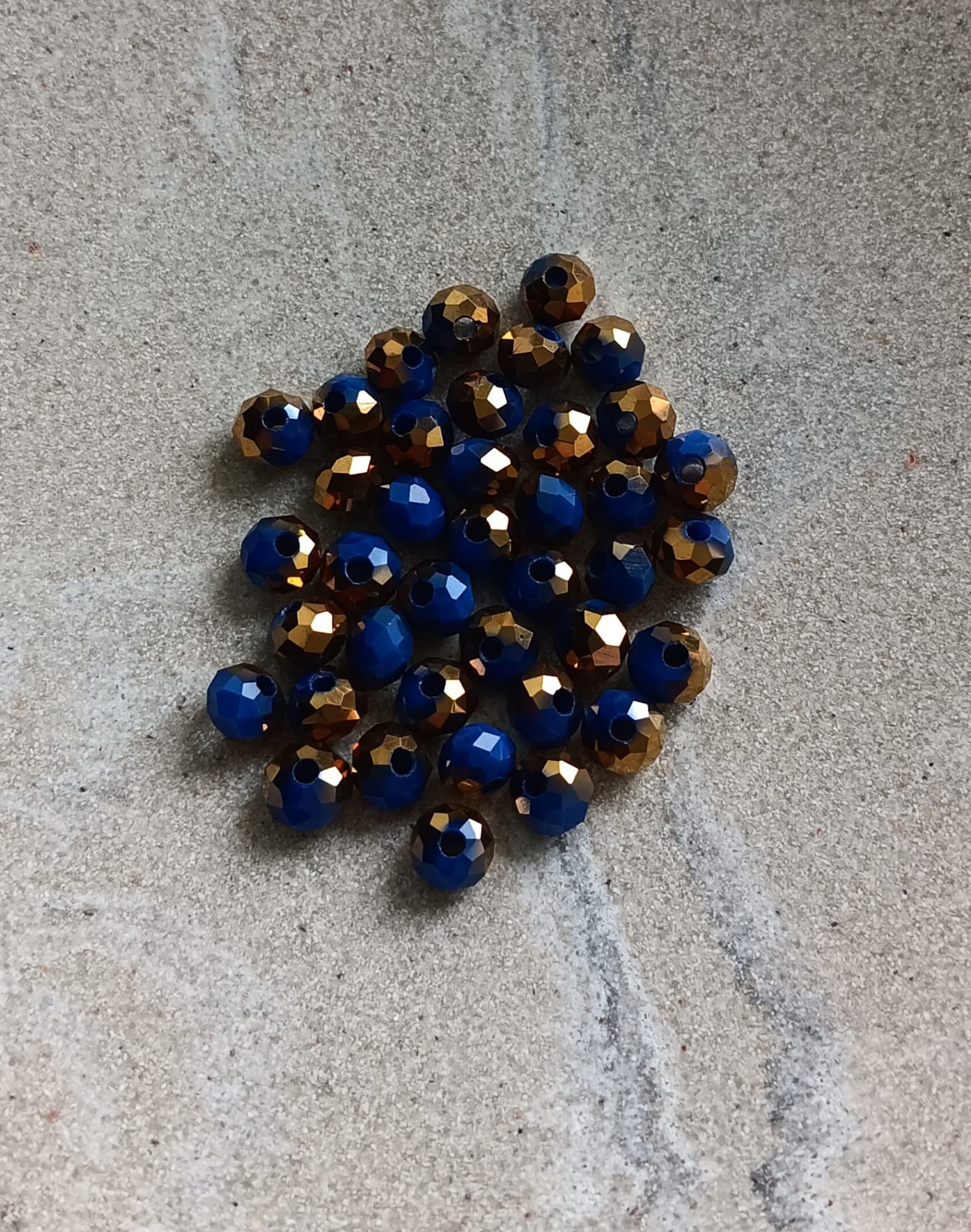 perlesetcreationbijoux - perles rondelles à facettes en verre de 6x5 mm doré et bleu