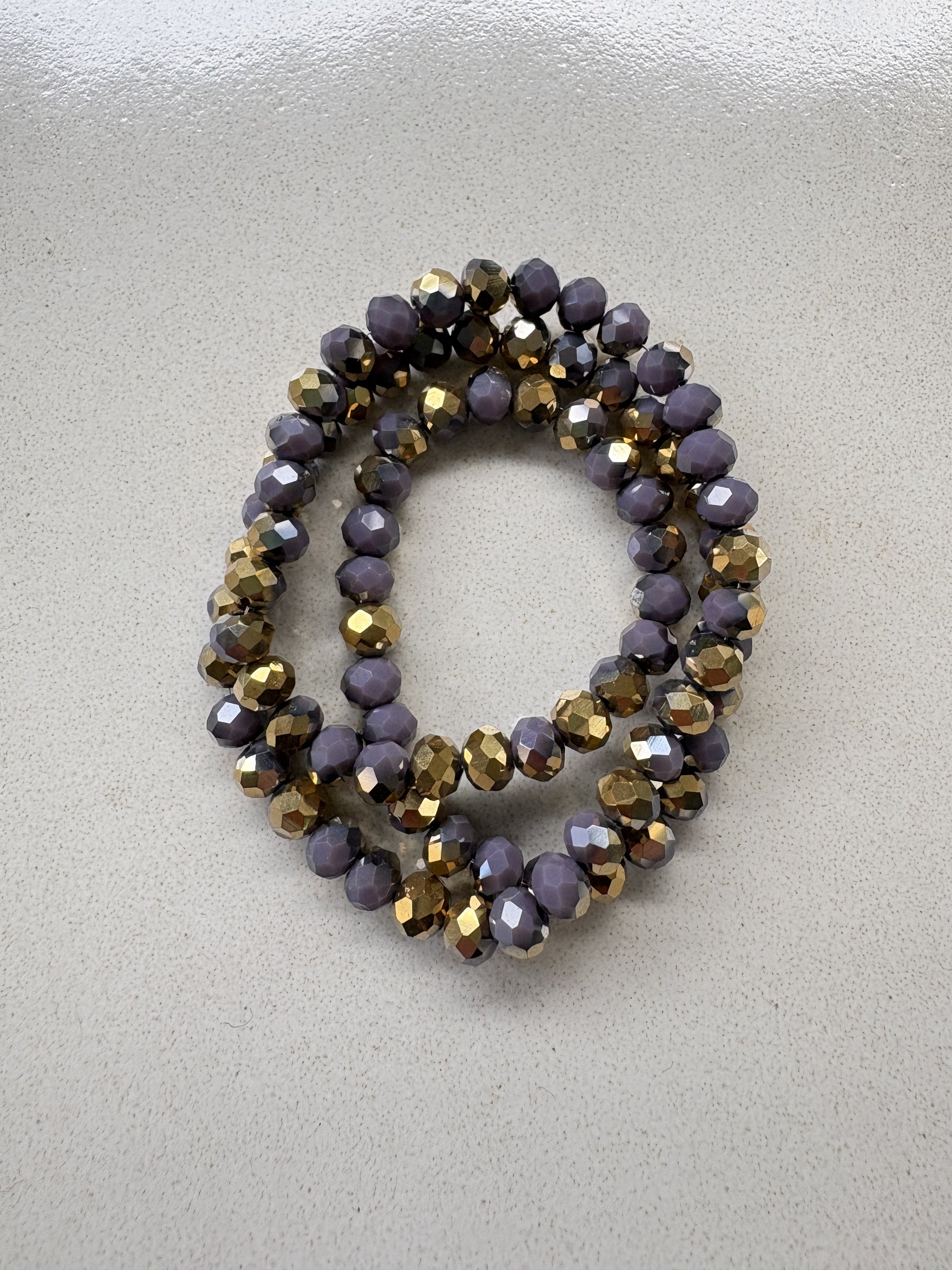 perlesetcreationbijoux - fil de perles en verre bicolores violet et doré de 6x5 mm