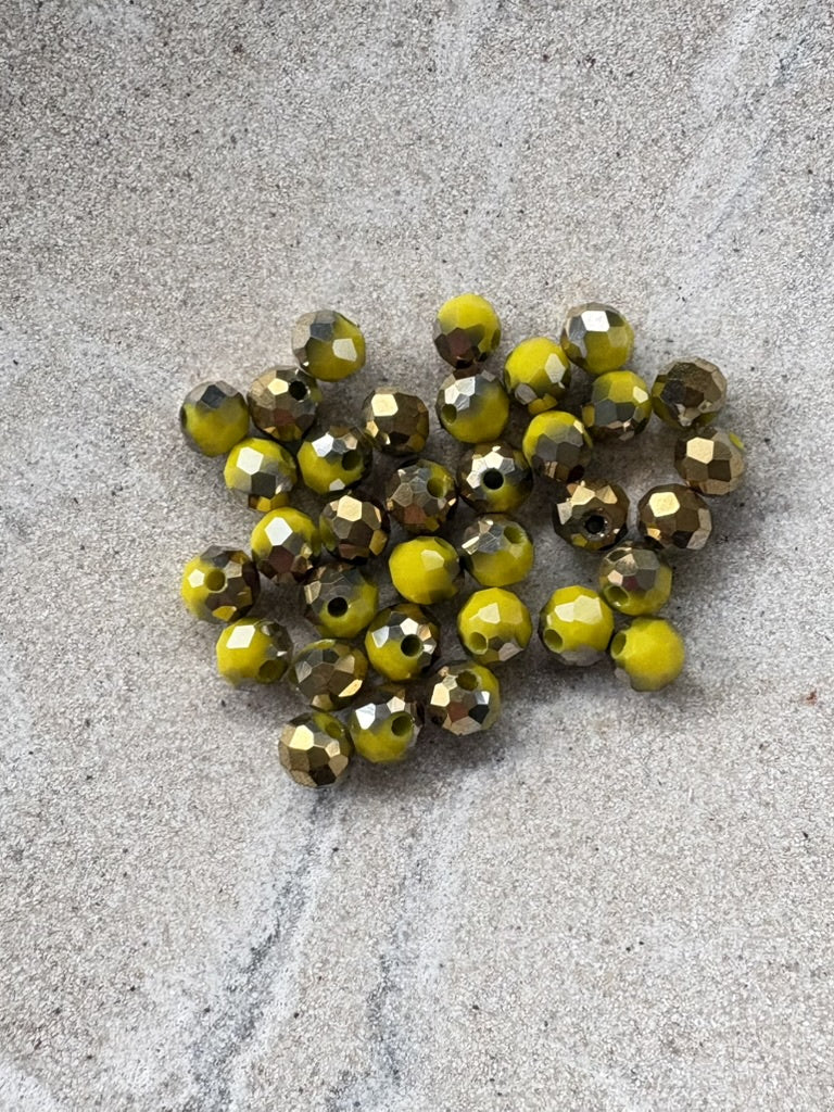 perlesetcreationbijoux - perles en verre bicolores jaune et doré de 6x5 mm