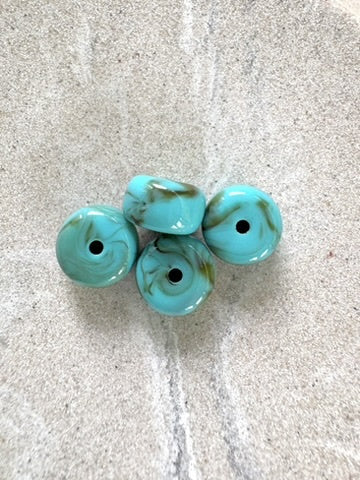perlesetcreationbijoux - perles rondelles en acrylique 9x14 mm turquoise marbré
