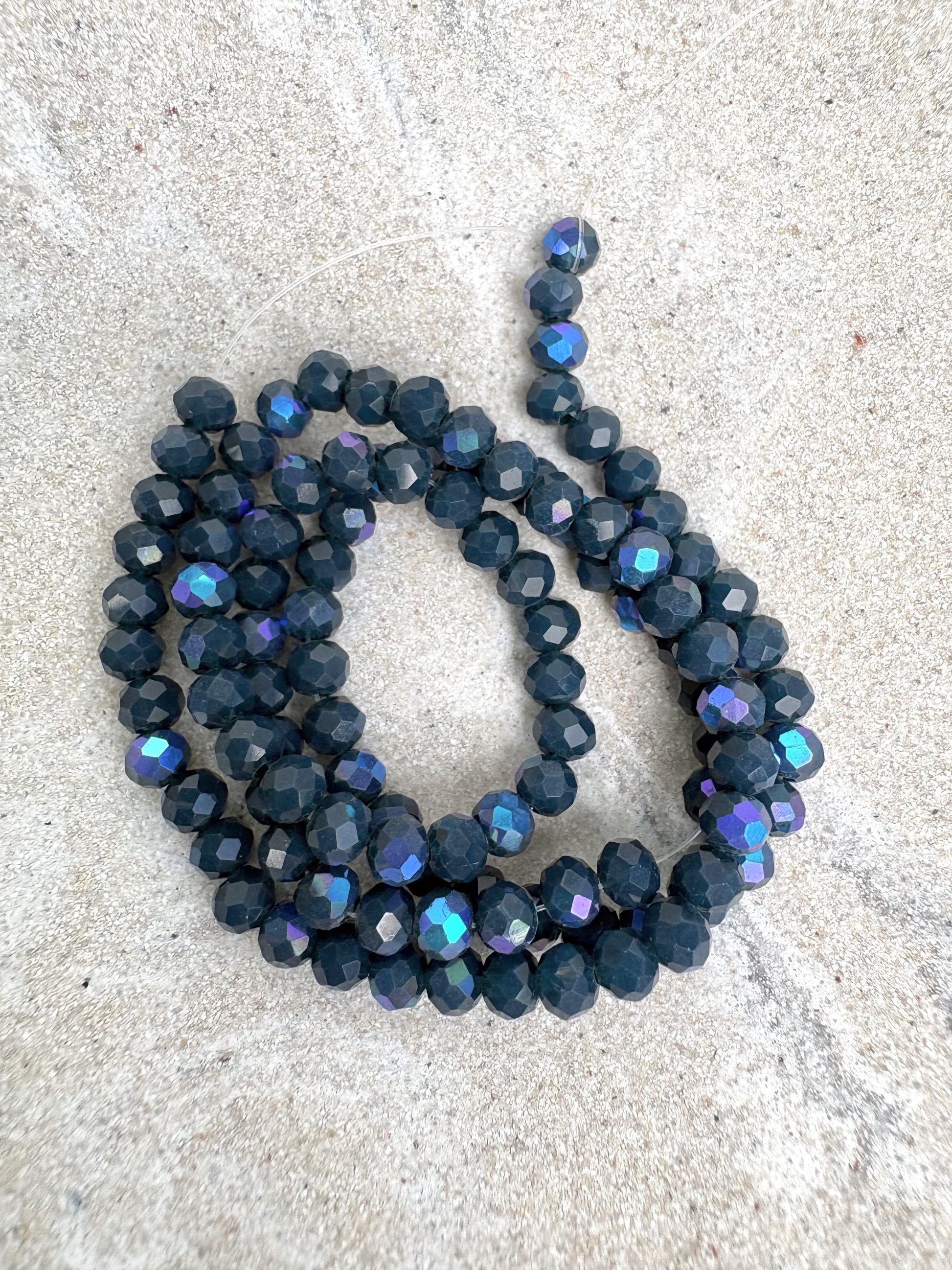 perlesetcreationbijoux - fil de perles rondelles à facettes en verre avec reflets arc-en-ciel bleu canard