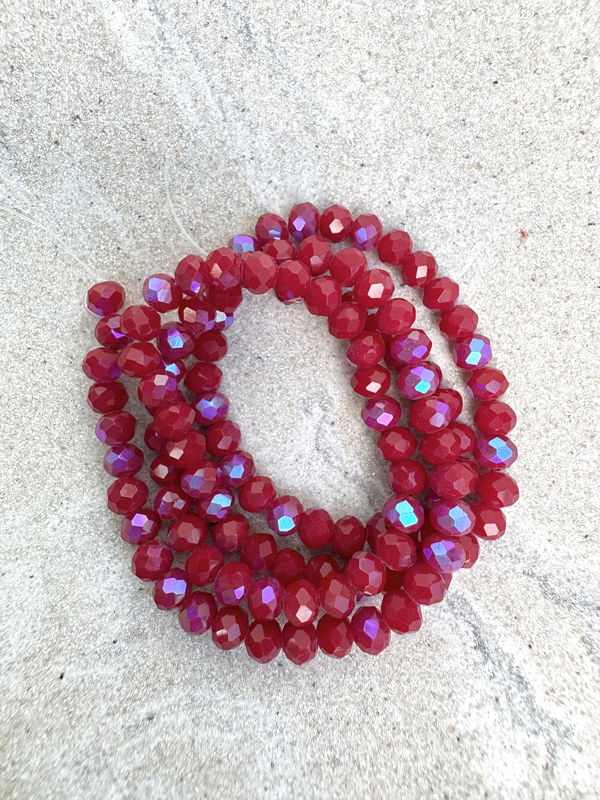 perlesetcreationbijoux - fil de perles rondelles à facettes en verre avec reflets arc-en-ciel bordeaux