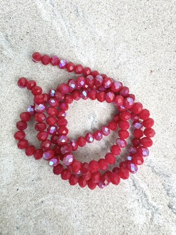 perlesetcreationbijoux - fil de perles rondelles à facettes en verre avec reflets arc-en-ciel rouge