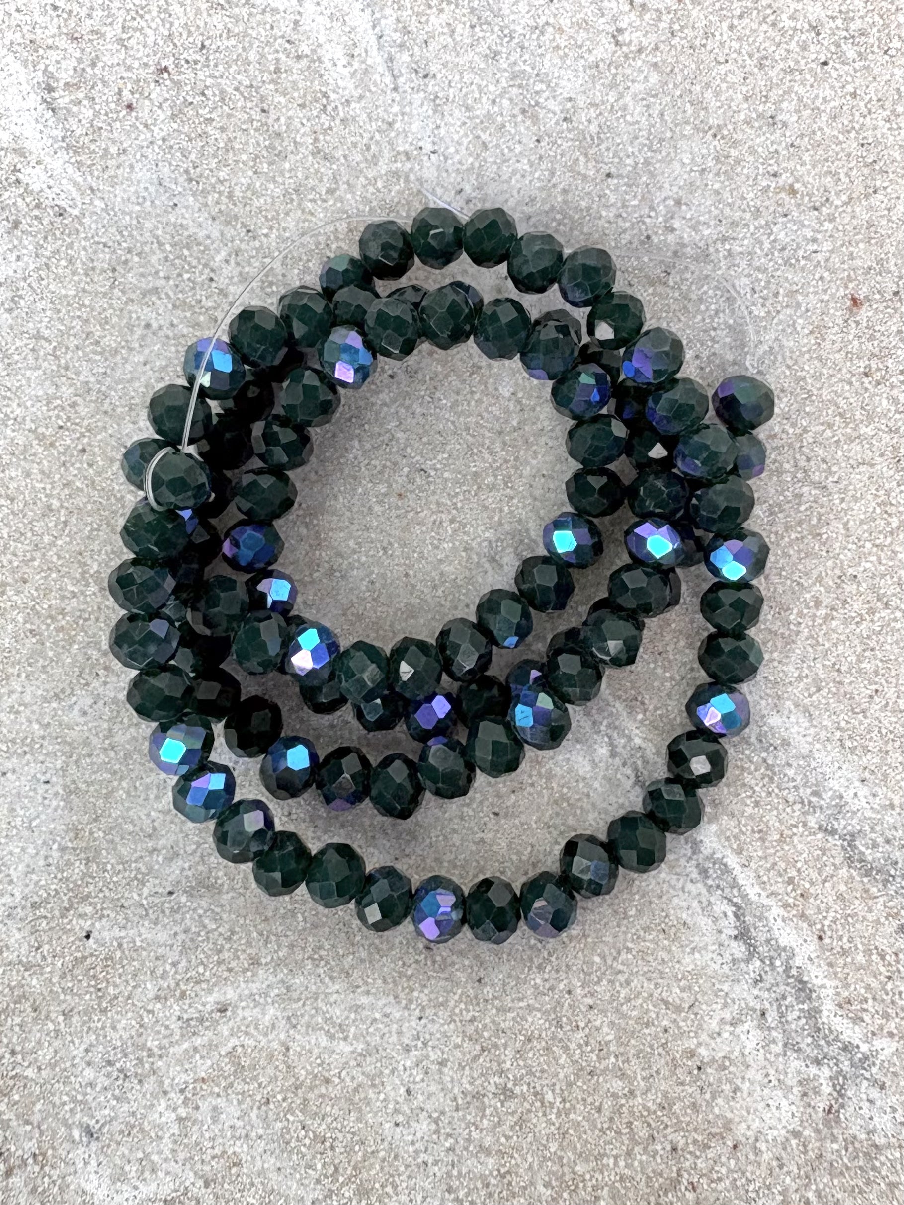 perlesetcreationbijoux - fil de perles rondelles à facettes en verre avec reflets arc-en-ciel vert foncé