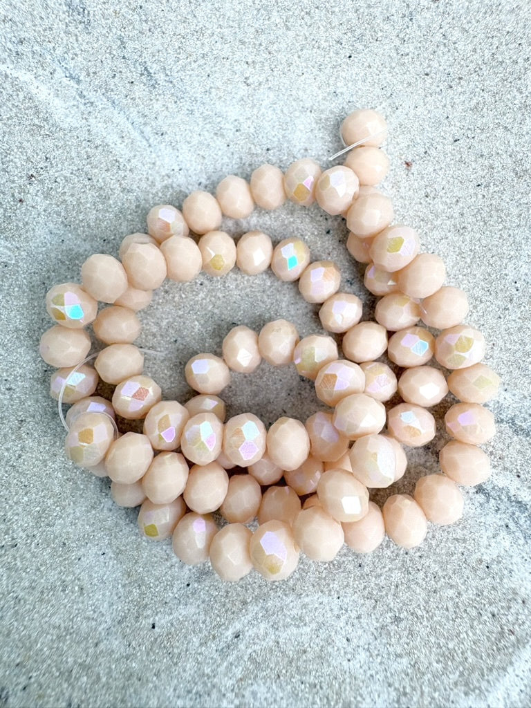 perlesetcreationbijoux - fil de perles rondelles à facettes en verre avec reflets arc-en-ciel beige