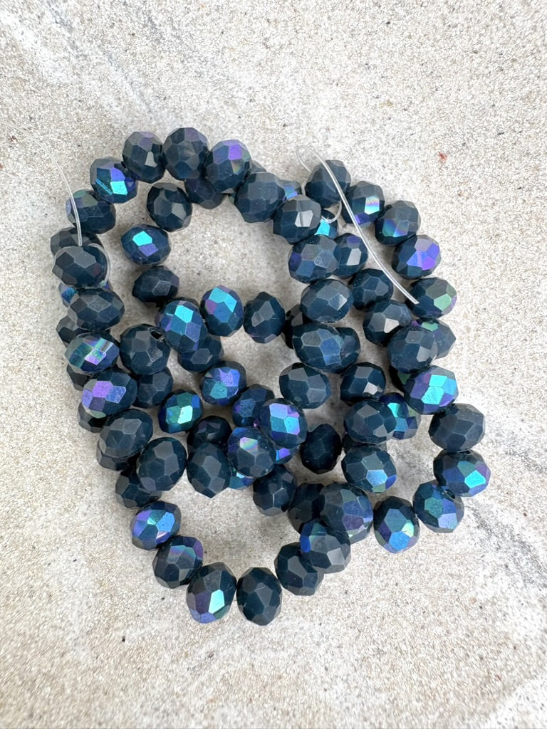 perlesetcreationbijoux - fil de perles rondelles à facettes en verre avec reflets arc-en-ciel bleu nuit