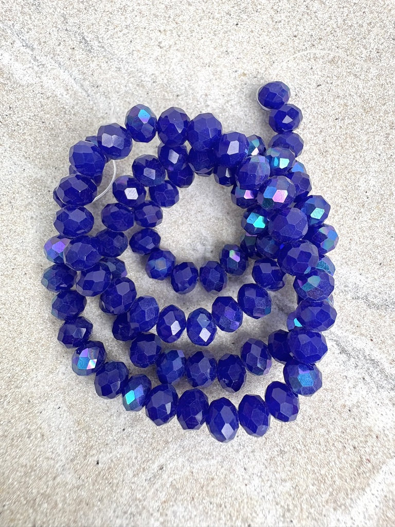 perlesetcreationbijoux - fil de perles rondelles à facettes en verre avec reflets arc-en-ciel bleu