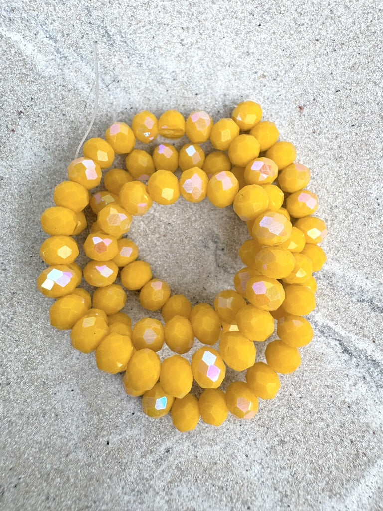 perlesetcreationbijoux - fil de perles rondelles à facettes en verre avec reflets arc-en-ciel jaune