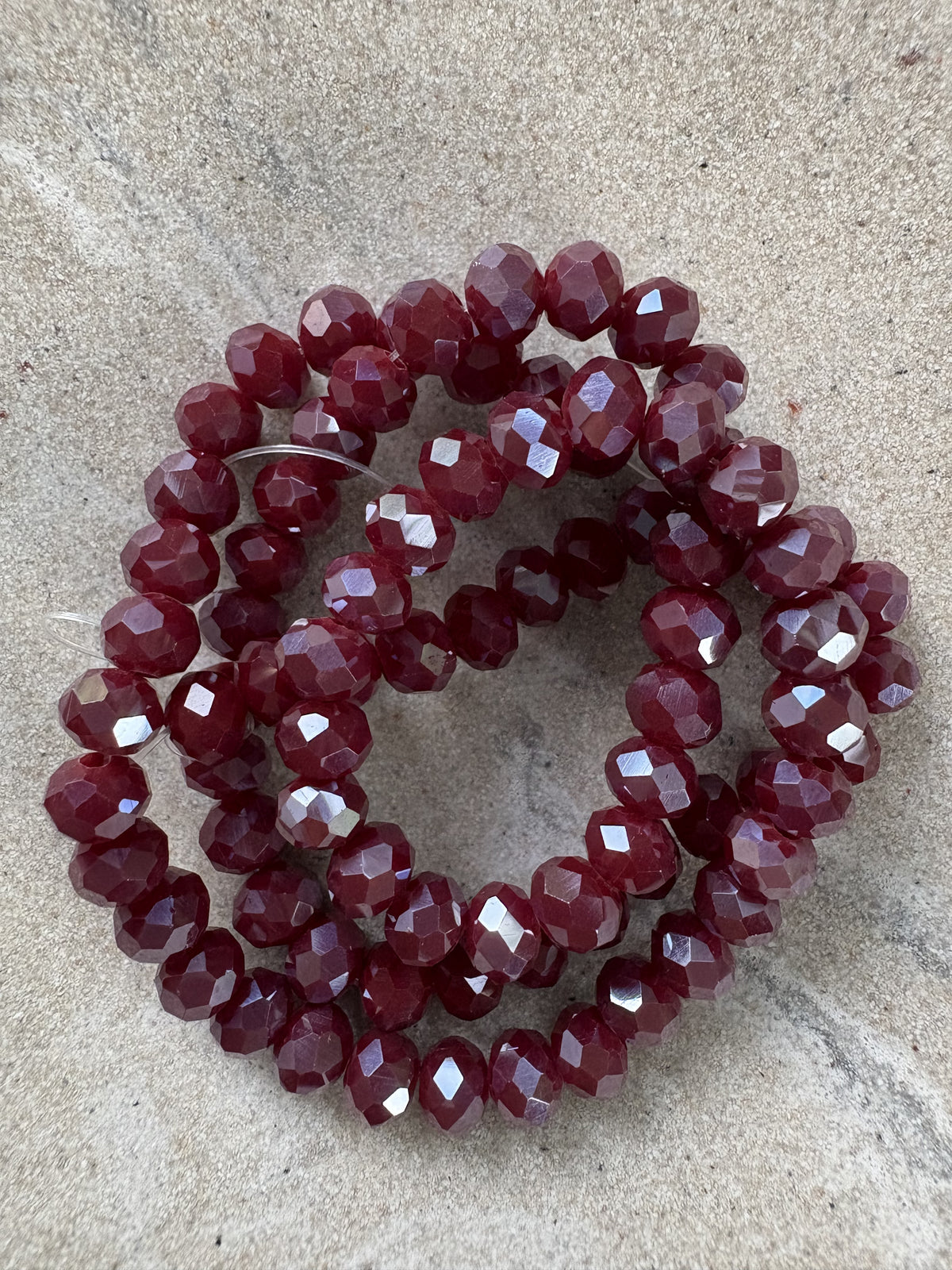 perlesetcreationbijoux - fil de perles rondelles à facettes en verre 6x5 mm bordeaux