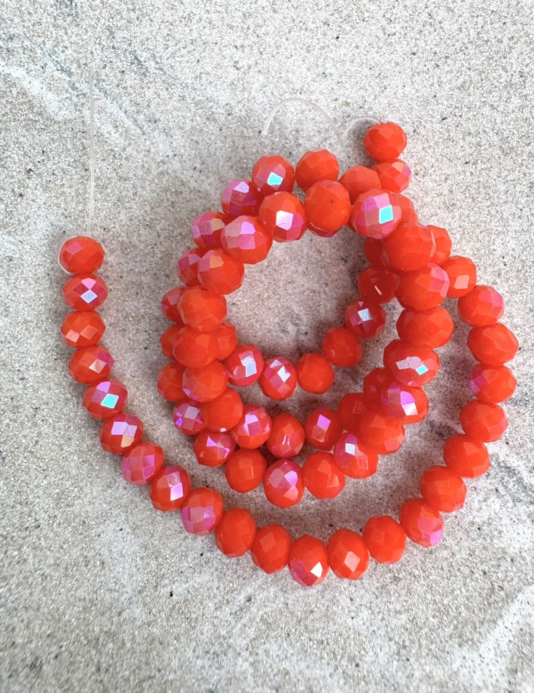 perlesetcreationbijoux - fil de perles rondelles à facettes en verre avec reflets arc-en-ciel rouge