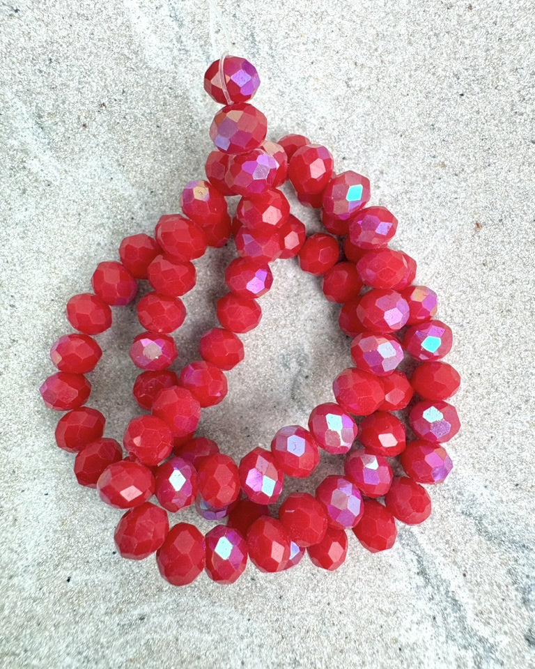 perlesetcreationbijoux - fil de perles rondelles à facettes en verre avec reflets arc-en-ciel rouge