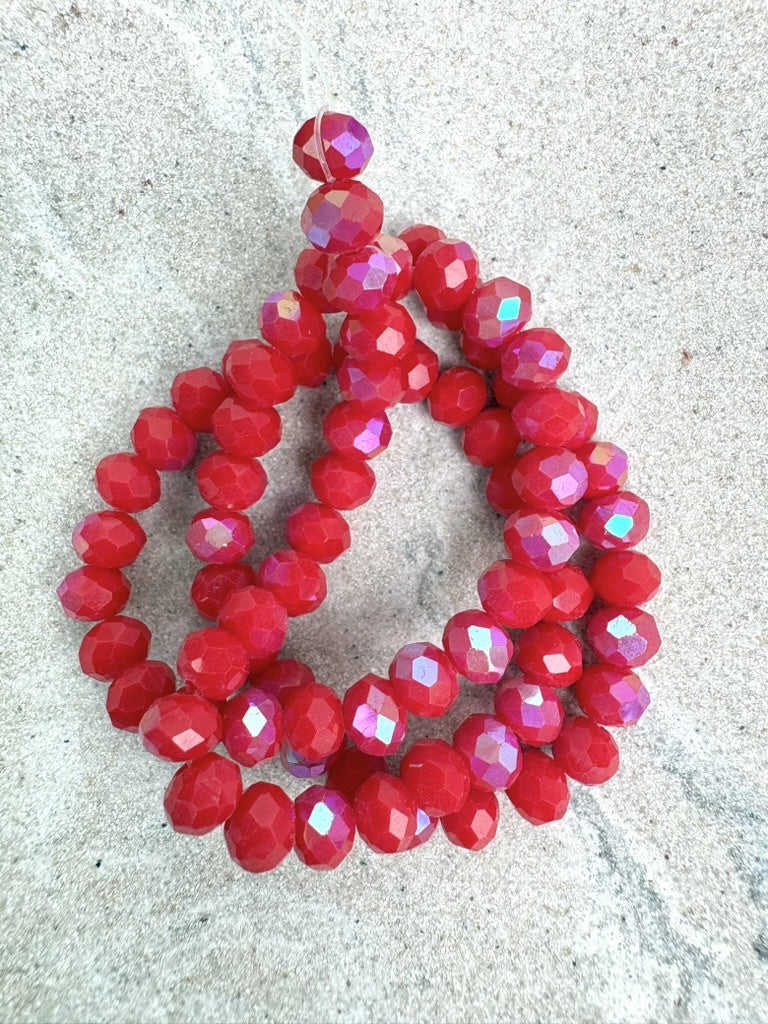 perlesetcreationbijoux - fil de perles rondelles à facettes en verre avec reflets arc-en-ciel rouge