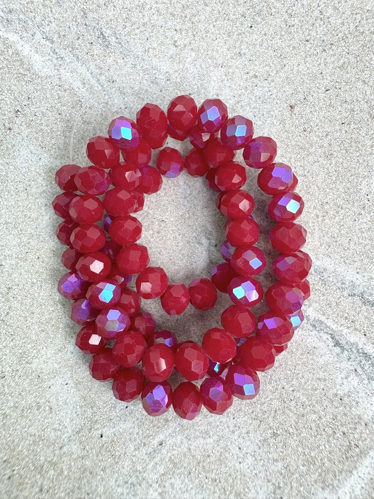 perlesetcreationbijoux - fil de perles rondelles à facettes en verre avec reflets arc-en-ciel bordeaux