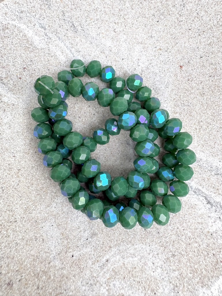 perlesetcreationbijoux - fil de perles rondelles à facettes en verre avec reflets arc-en-ciel vert