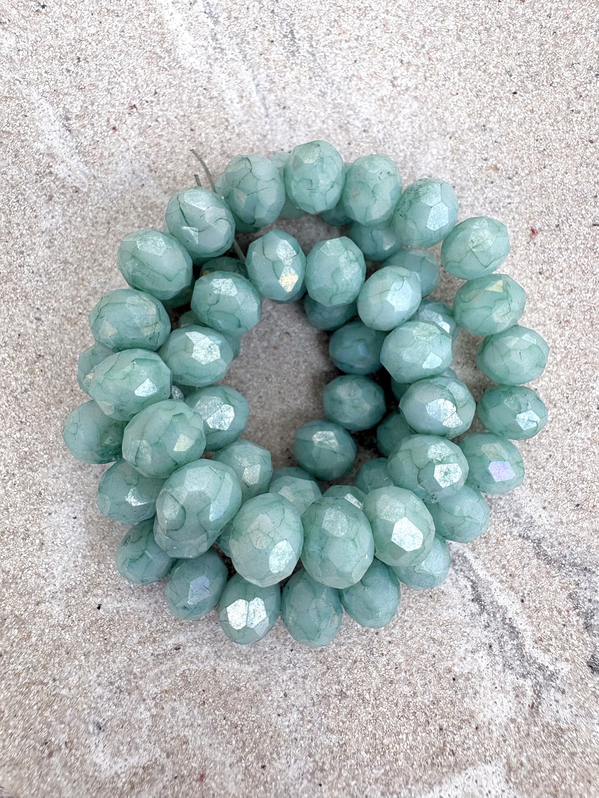 perlesetcreationbijoux - fil de perles rondelles  facettes en verre de 8x6 mm vert