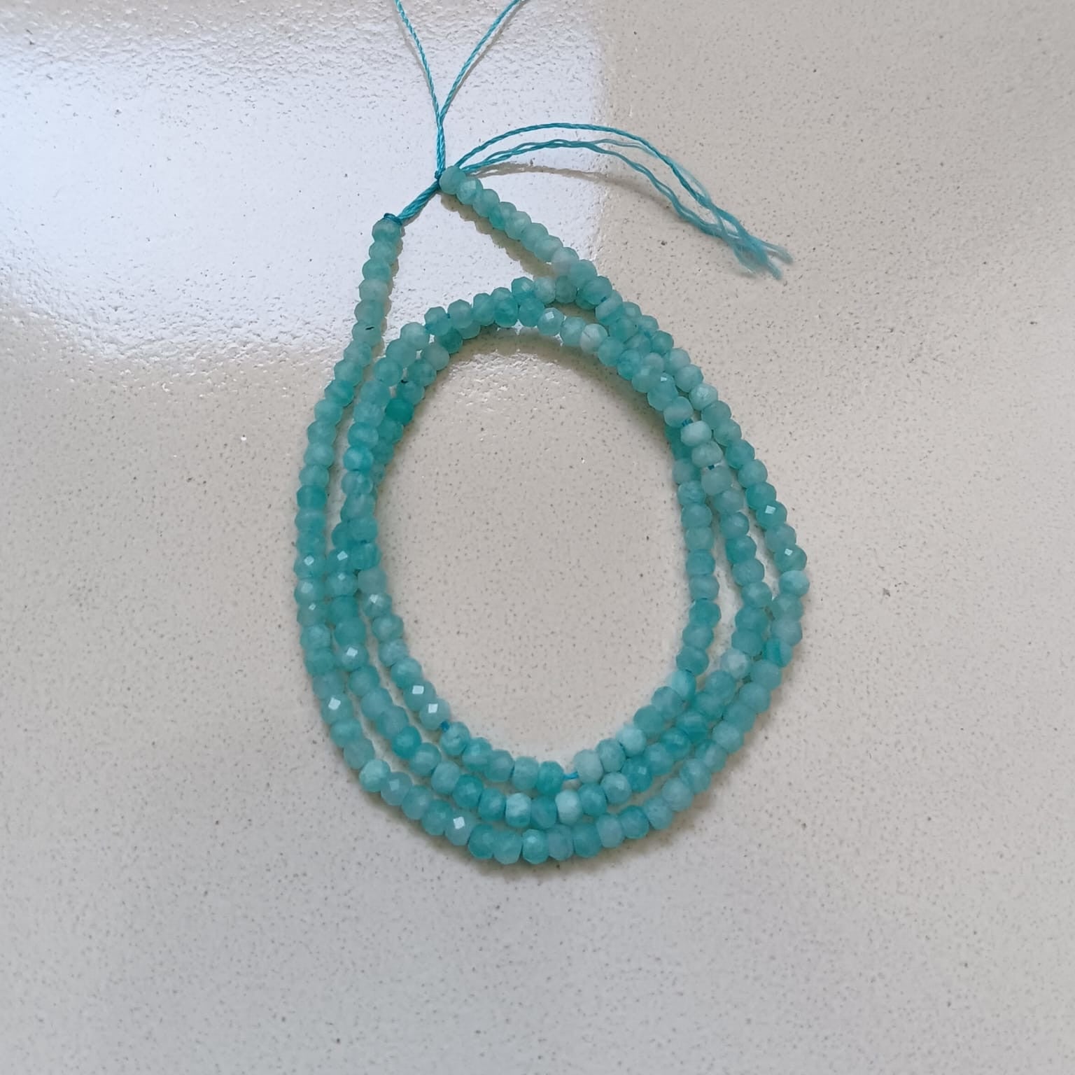 perlesetcreationbijoux - fil de perles rondelles à facettes en amazonite naturelle de 3x2 mm