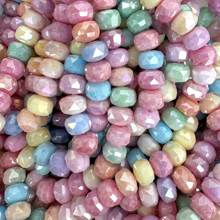 perlesetcreationbijoux - zoom fils de perles rondelles à facettes multicolores en verre de 8x5 mm