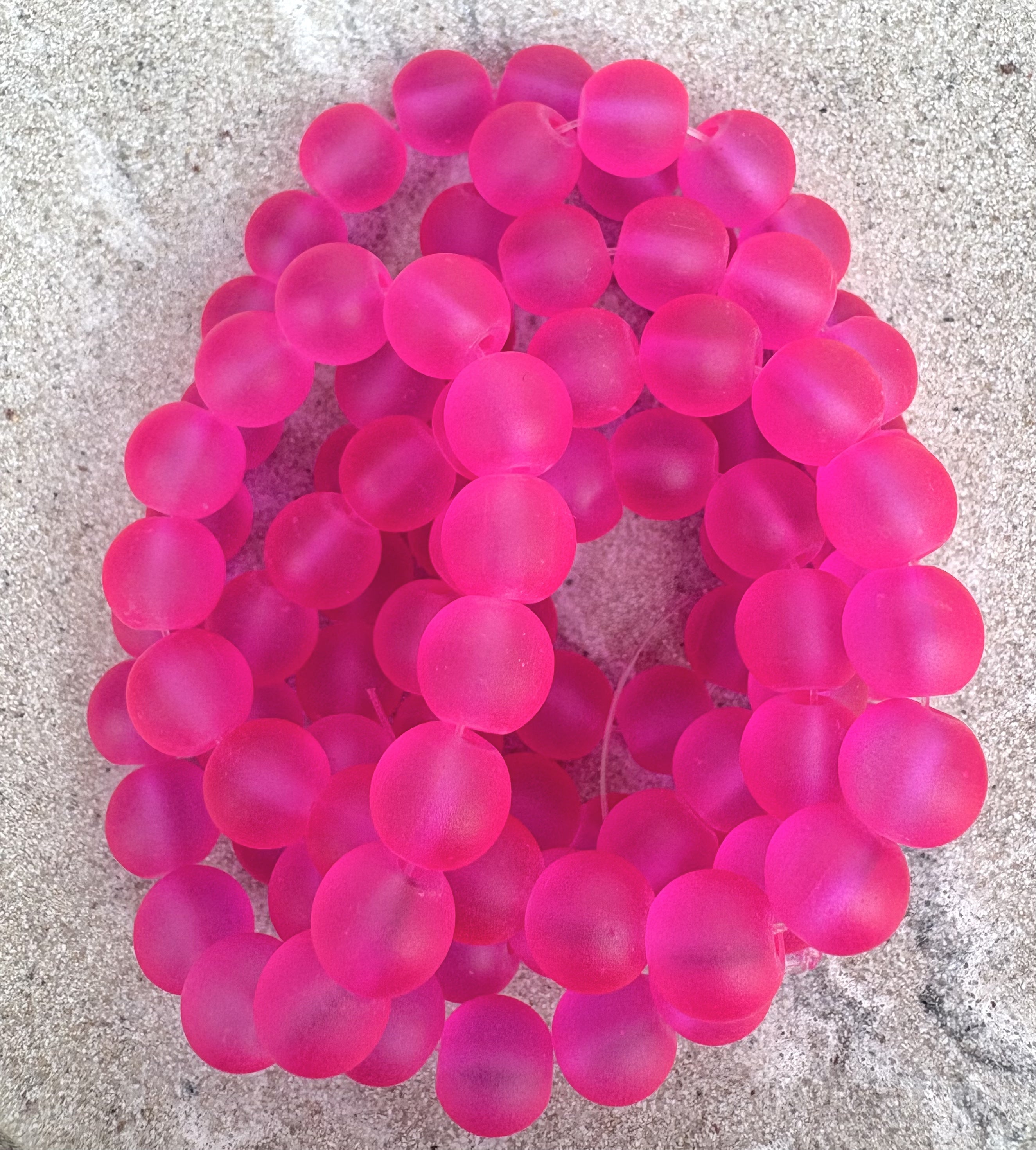 perlesetcreationbijoux - fil de perles rondes en verre dépoli de 8 mm rose fuchsia