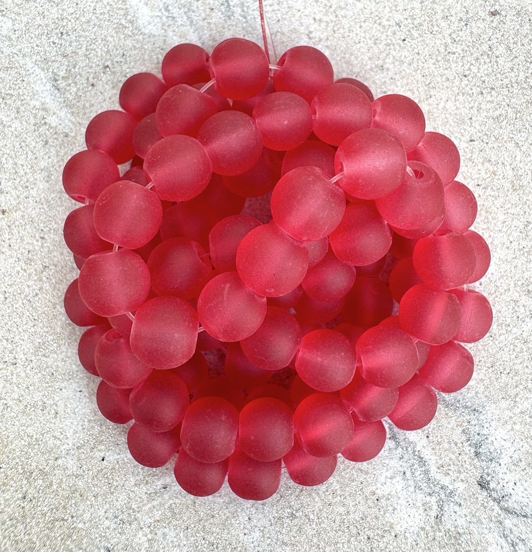 perlesetcreationbijoux - fil de perles rondes en verre dépoli de 8 mm rouge