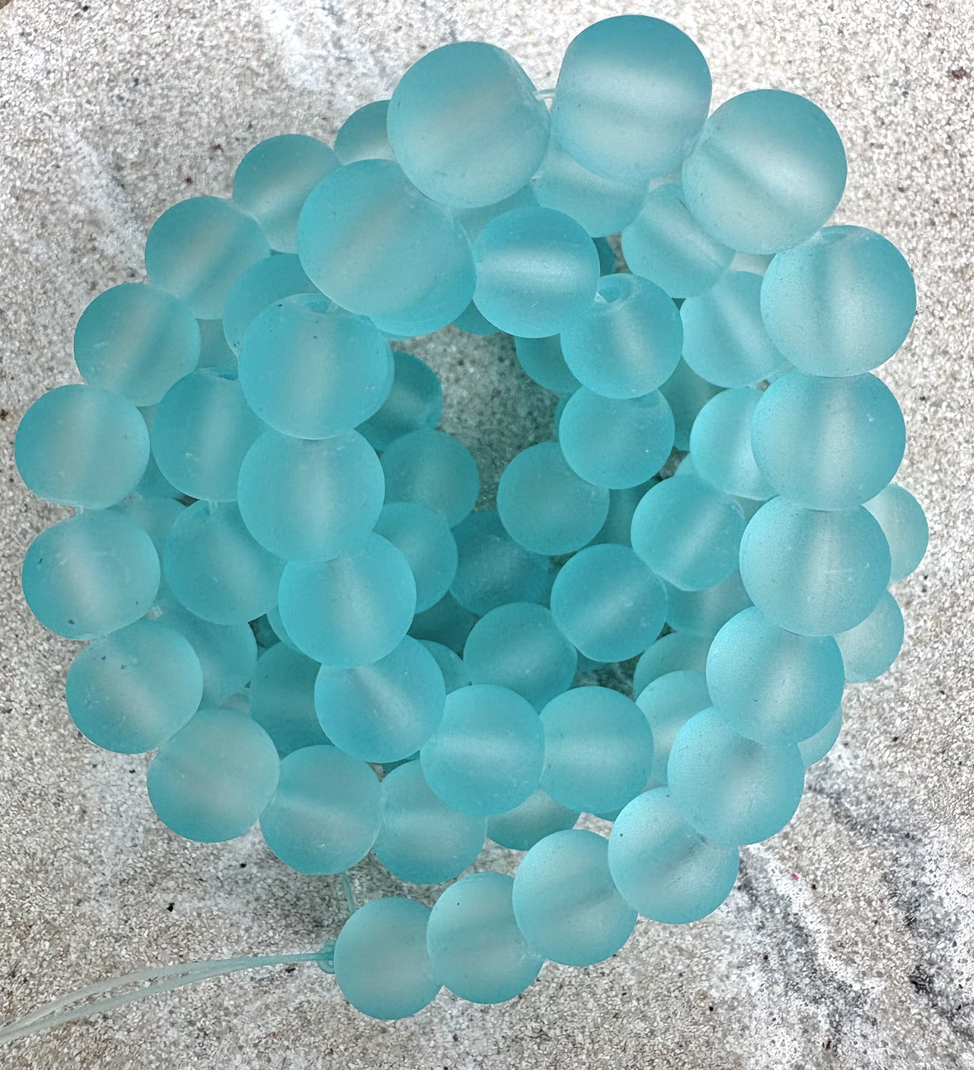 perlesetcreationbijoux - fil de perles rondes en verre dépoli de 8 mm bleu turquoise