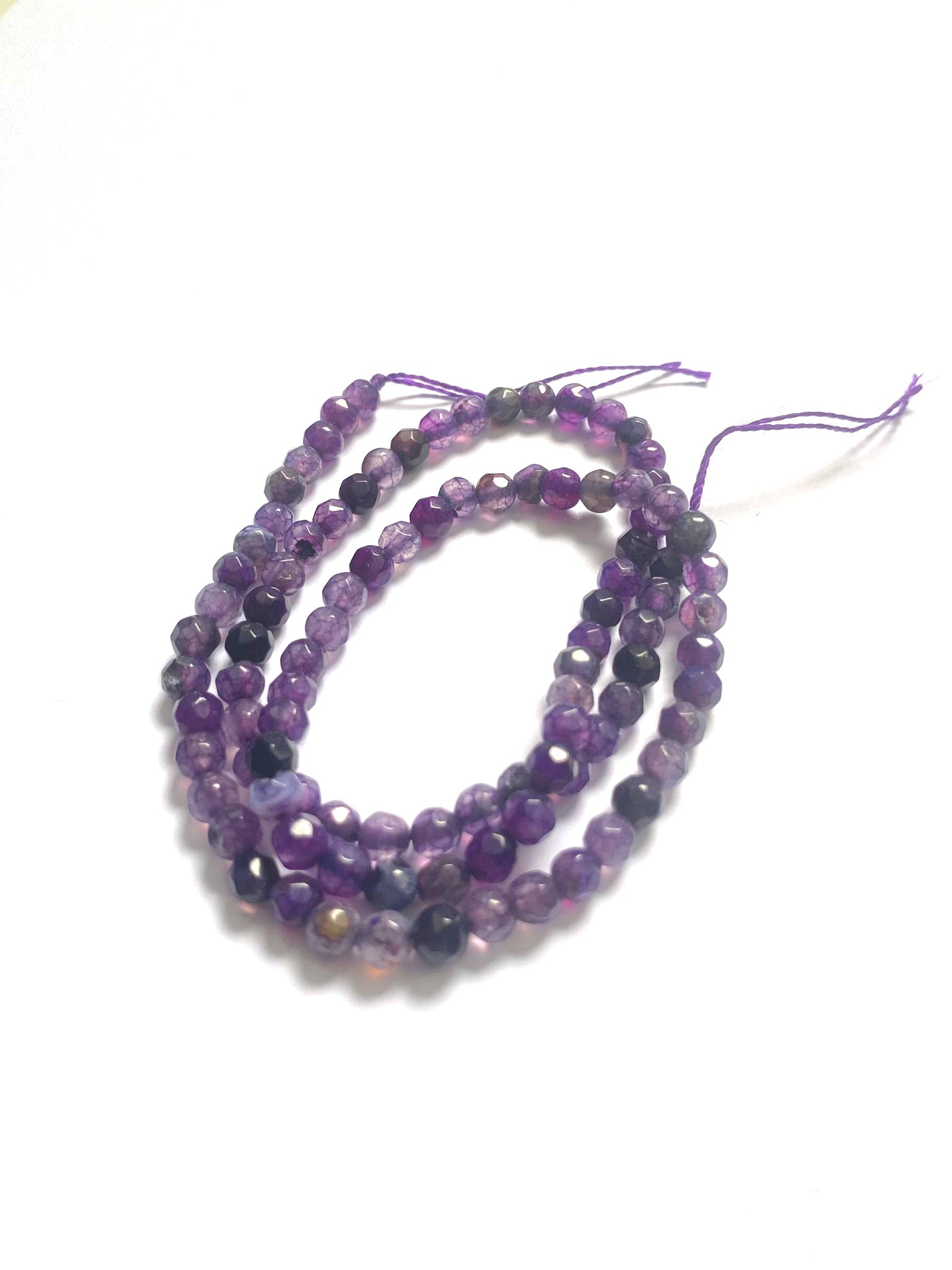 perlesetcreationbijoux - fil de perles rondes à facettes en agate violette de 4 mm