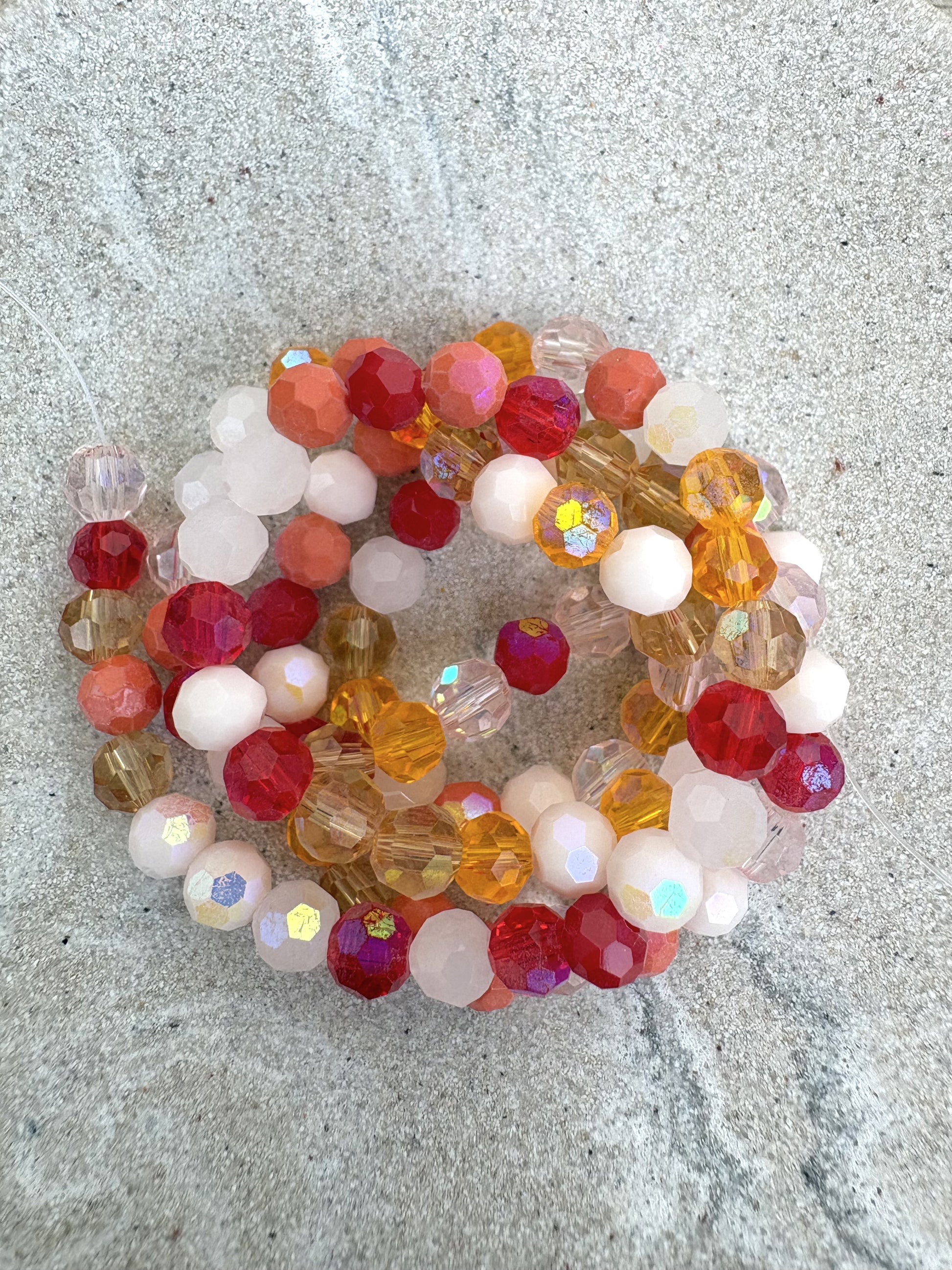 perlesetcreationbijoux - fil de perles rondes à facettes multicolores 6 mm orange